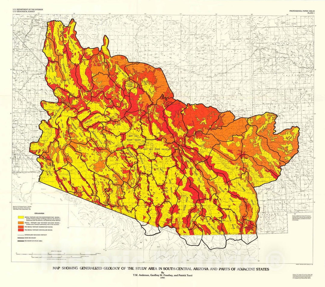 Map : Geohydrology and water resources of alluvial basins in south-central Arizona and parts of adjacent states, 1992 Cartography Wall Art :