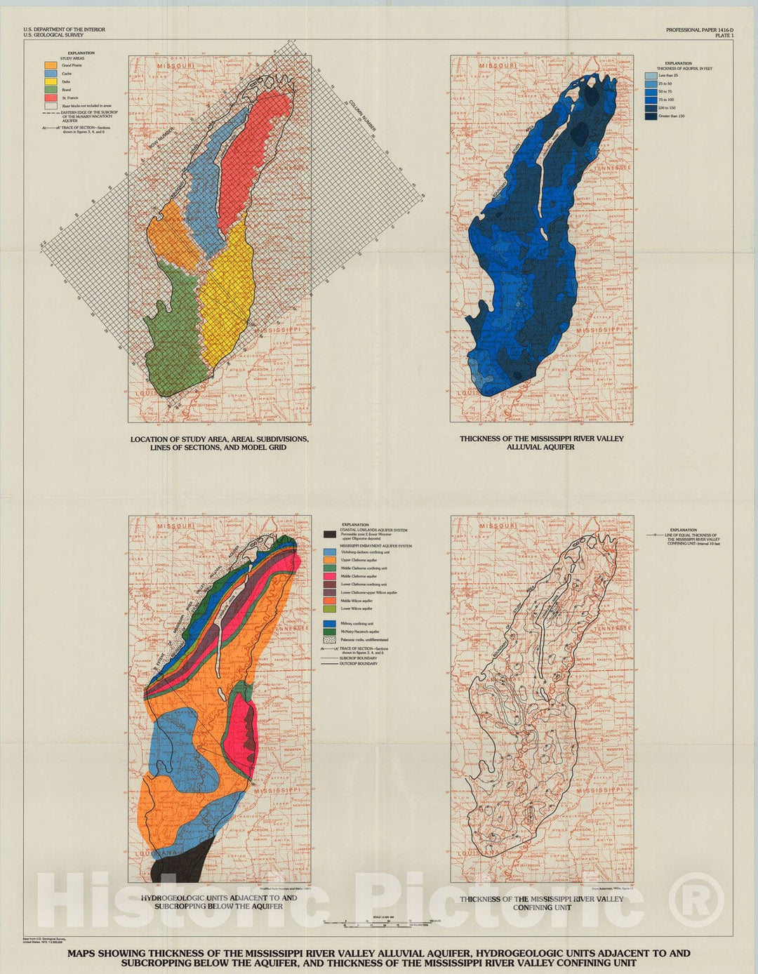 Map : Hydrology of the Mississippi River Valley alluvial aquifer, south-central United States, 1996 Cartography Wall Art :