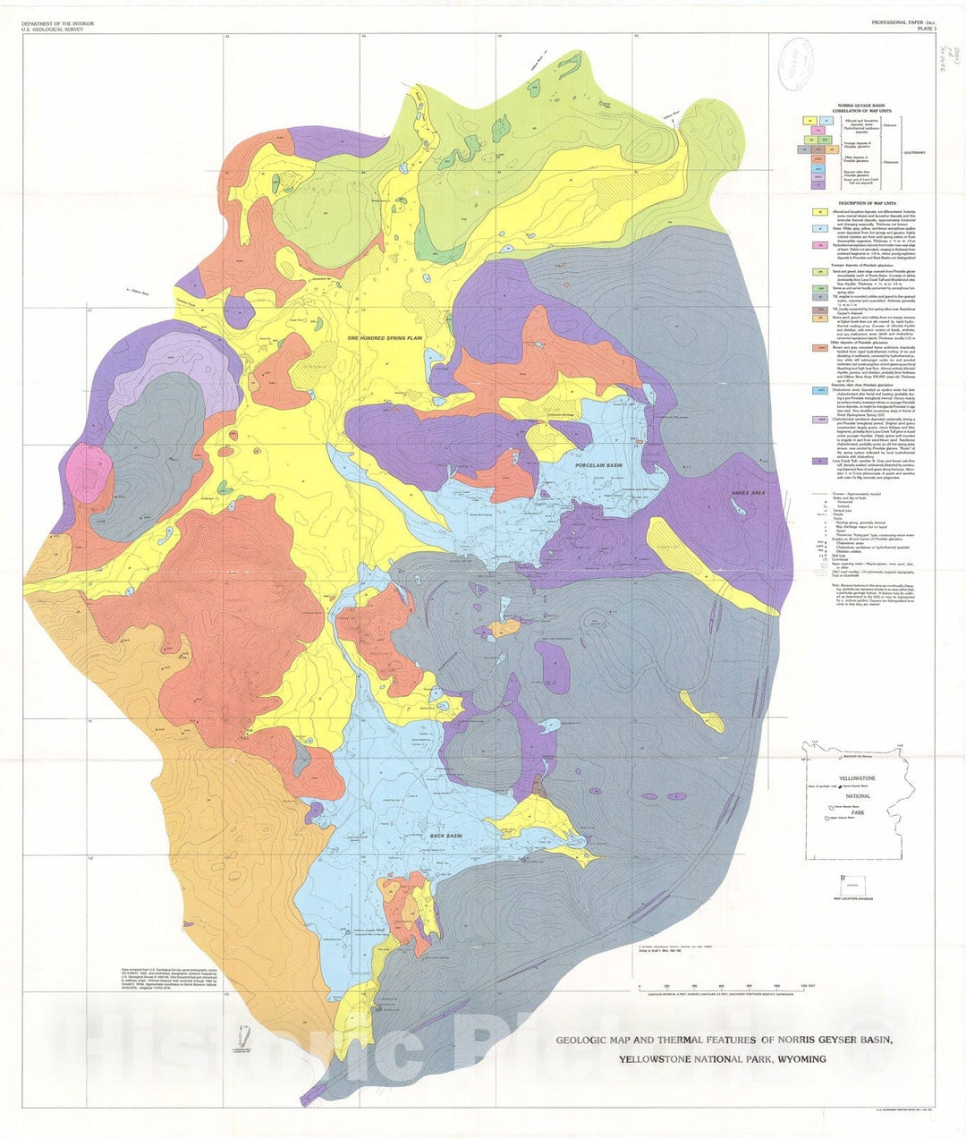 Map : The geology and remarkable thermal activity of Norris Geyser Basin, Yellowstone National Park, Wyoming, 1988 Cartography Wall Art :