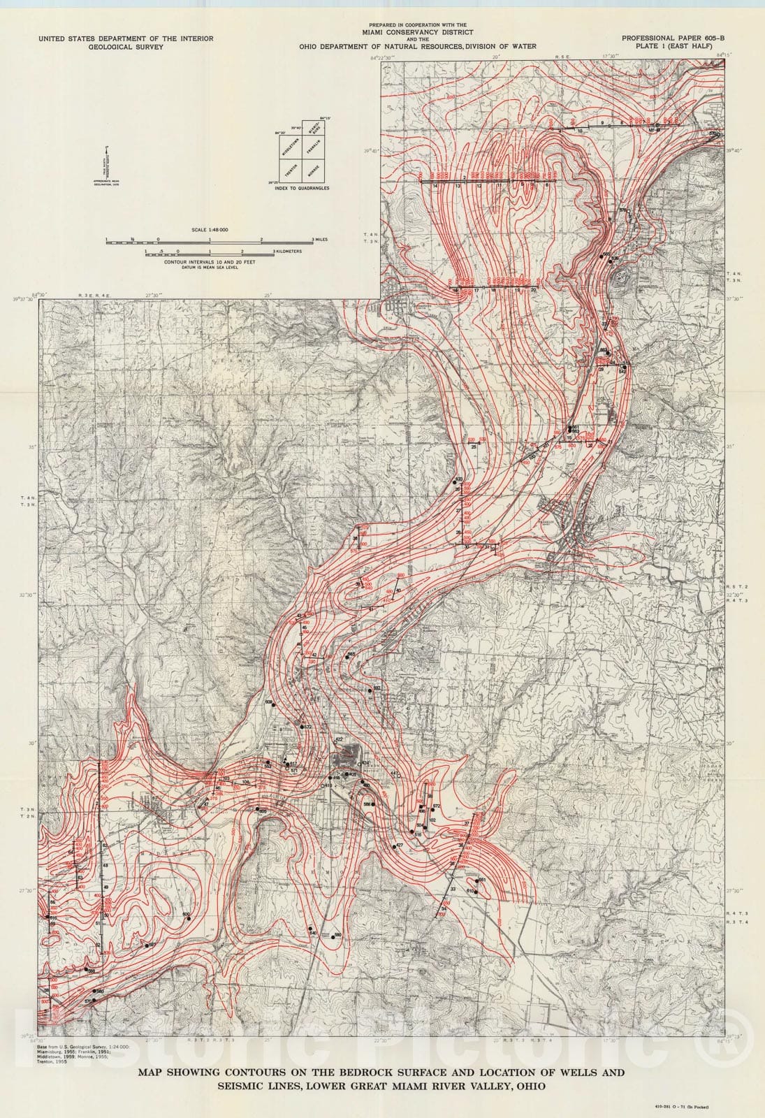 Map : Seismic reflection survey of Pleistocene drainage channels in the lower Great Miami River Valley, Ohio, 1971 Cartography Wall Art :