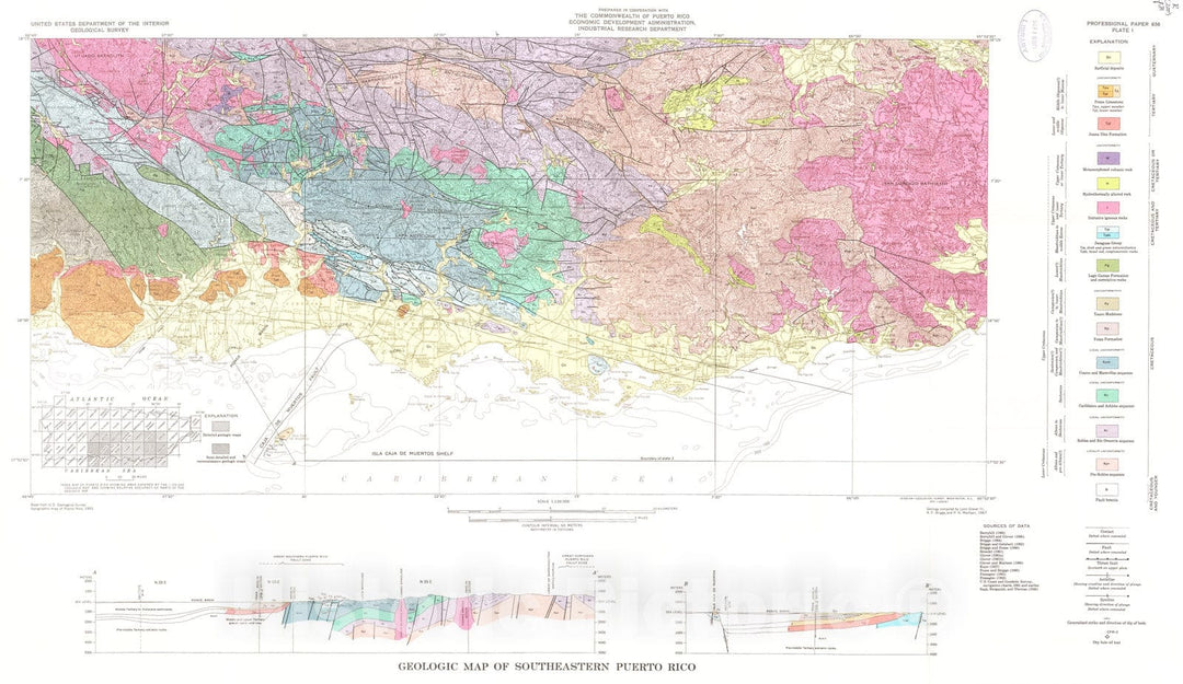 Map : Geology of the Coamo area, Puerto Rico, and its relation to the volcanic-trench association, 1971 Cartography Wall Art :