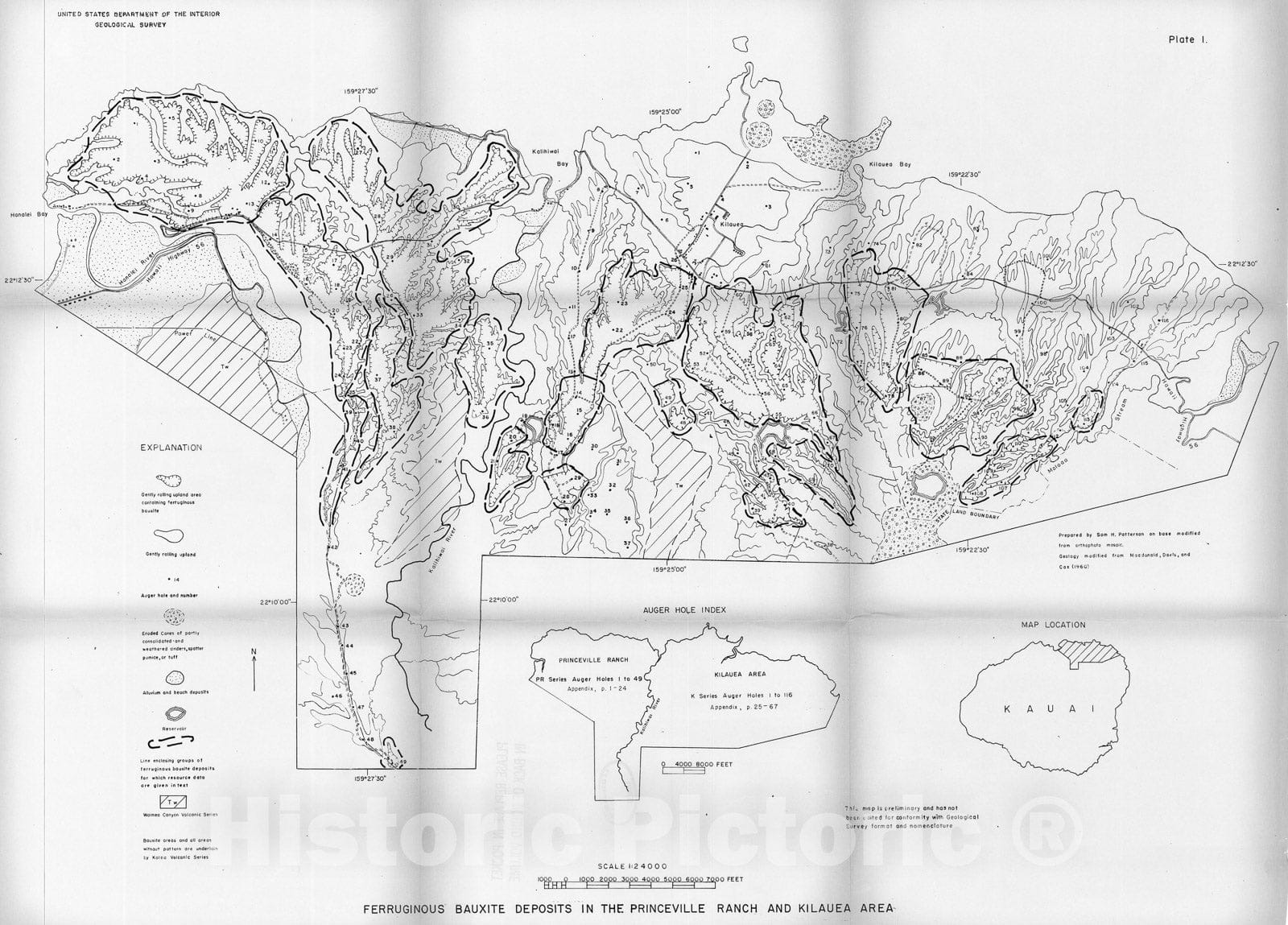 Map : Investigations of ferruginous bauxite and other mineral resources on Kauai and a reconnaissance of ferruginous bauxite deposits on Maui, Hawaii, 1971 Cartography Wall Art :