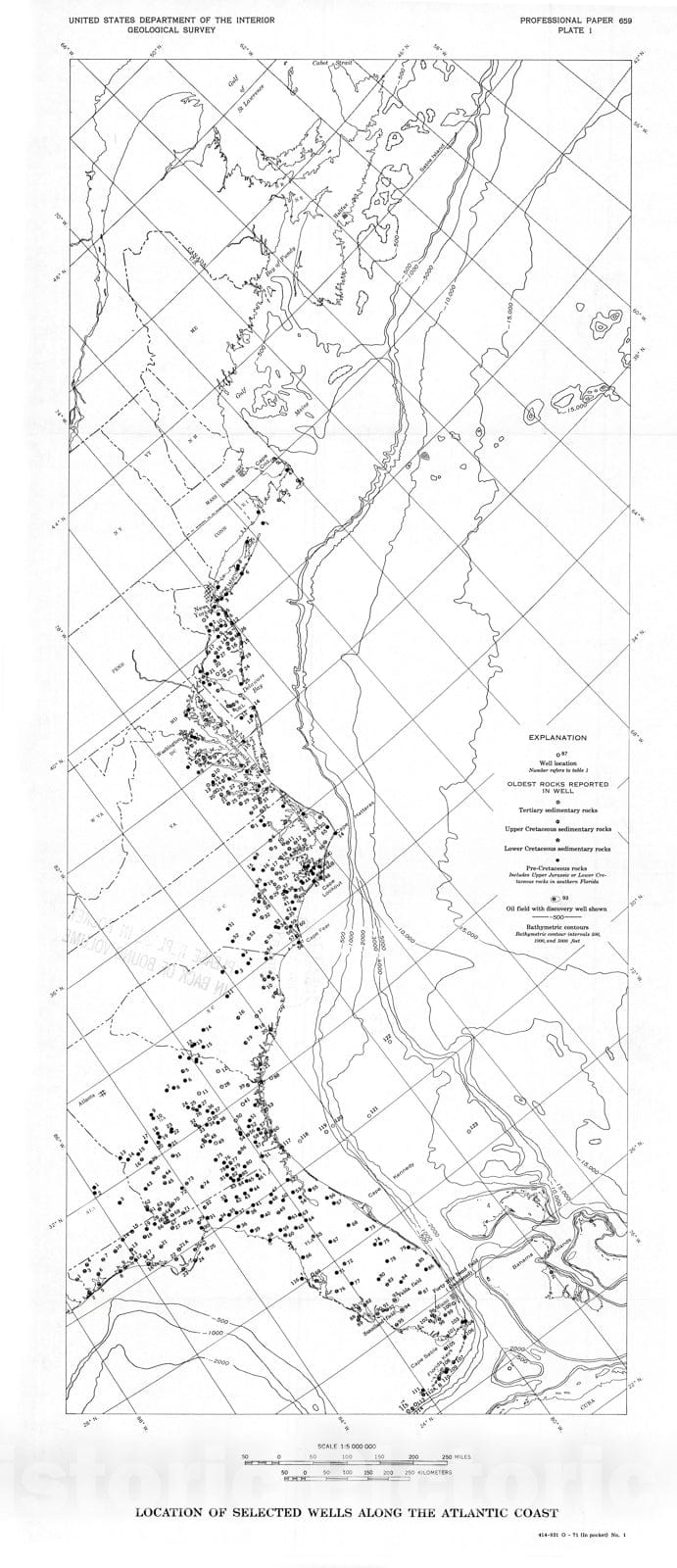 Map : Geologic framework and petroleum potential of the Atlantic coastal plain and continental shelf with a section on stratigraphy, 1971 Cartography Wall Art :