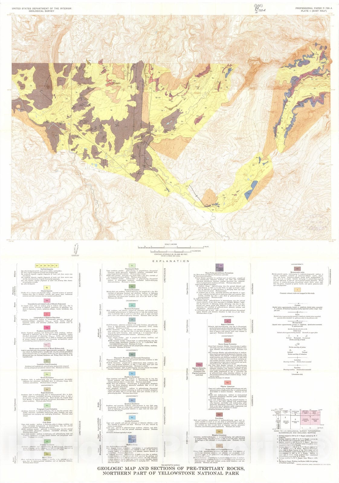 Map : Geology of pre-Tertiary rocks in the northern part of Yellowstone National Park, Wyoming, 1972 Cartography Wall Art :