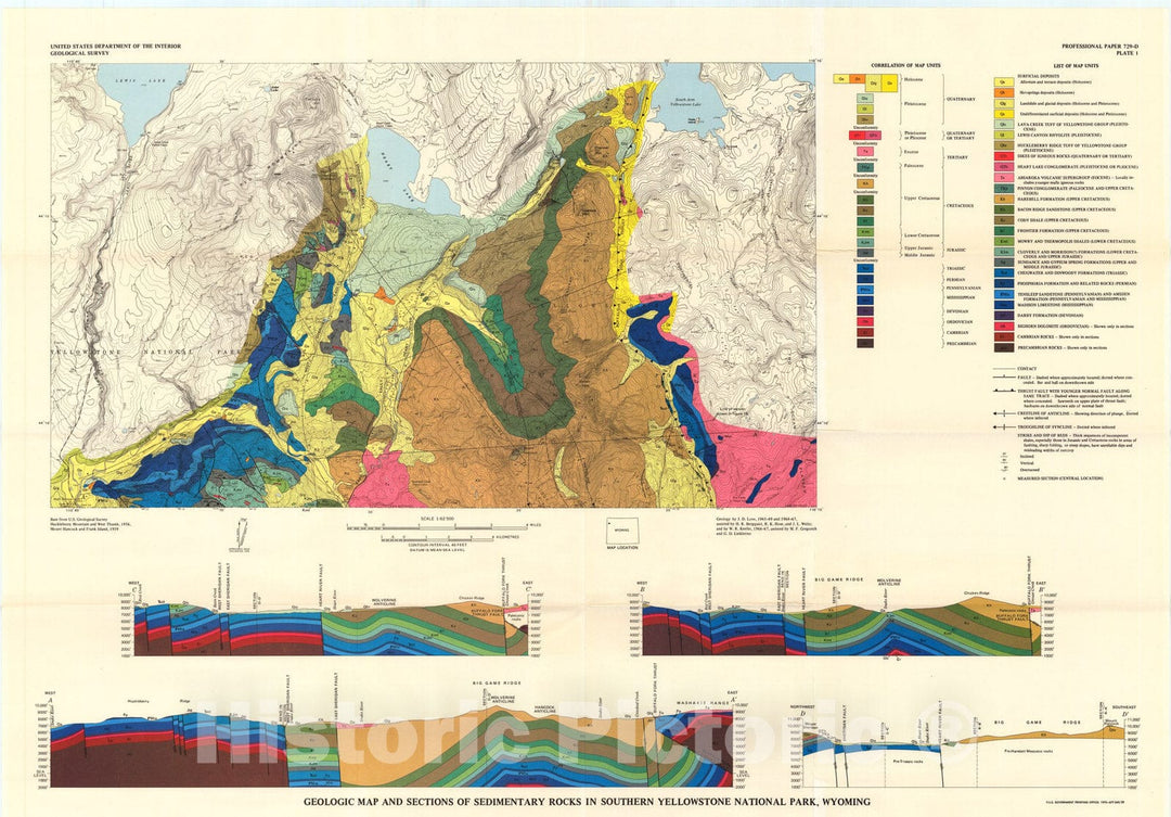 Map : Geology of sedimentary rocks in southern Yellowstone National Park, Wyoming, 1975 Cartography Wall Art :