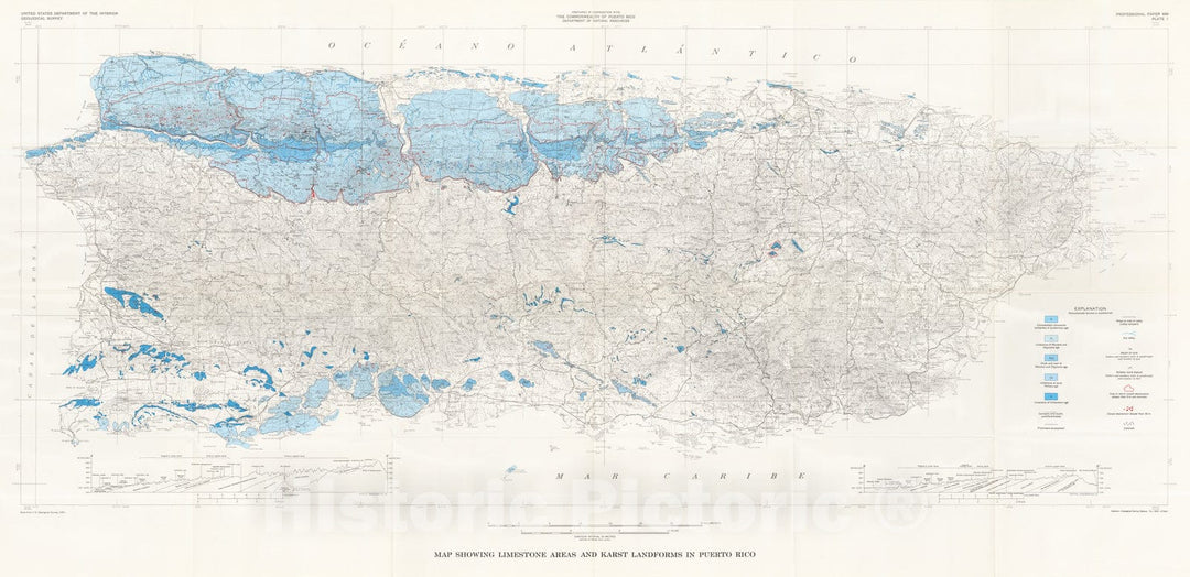 Map : The karst landforms of Puerto Rico, 1976 Cartography Wall Art :