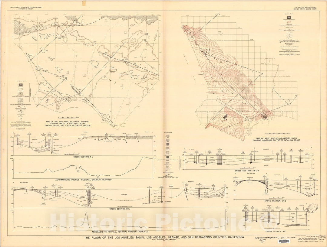 Map : The floor of the Los Angeles basin, Los Angeles, Orange, and San Bernardino Counties, California, 1951 Cartography Wall Art :