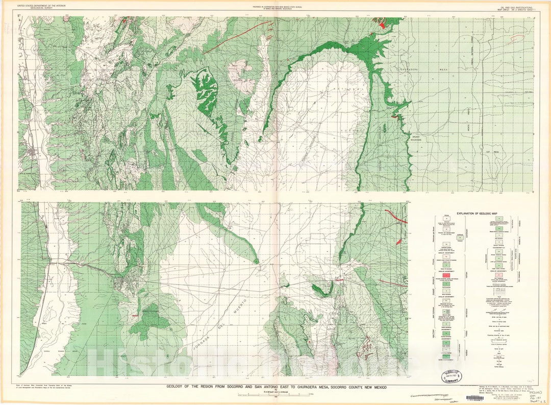 Map : Geology of the region from Socorro and San Antonio east to Chupadera Mesa, Socorro County, New Mexico, 1951 Cartography Wall Art :