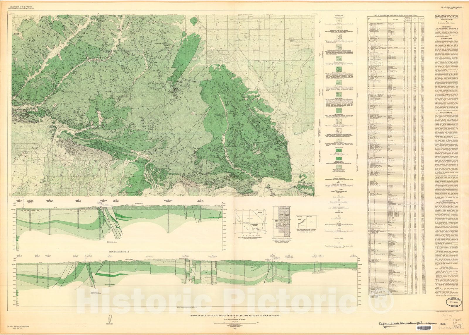 Map : Geologic map of the eastern Puente Hills, Los Angeles basin, California, 1959 Cartography Wall Art :