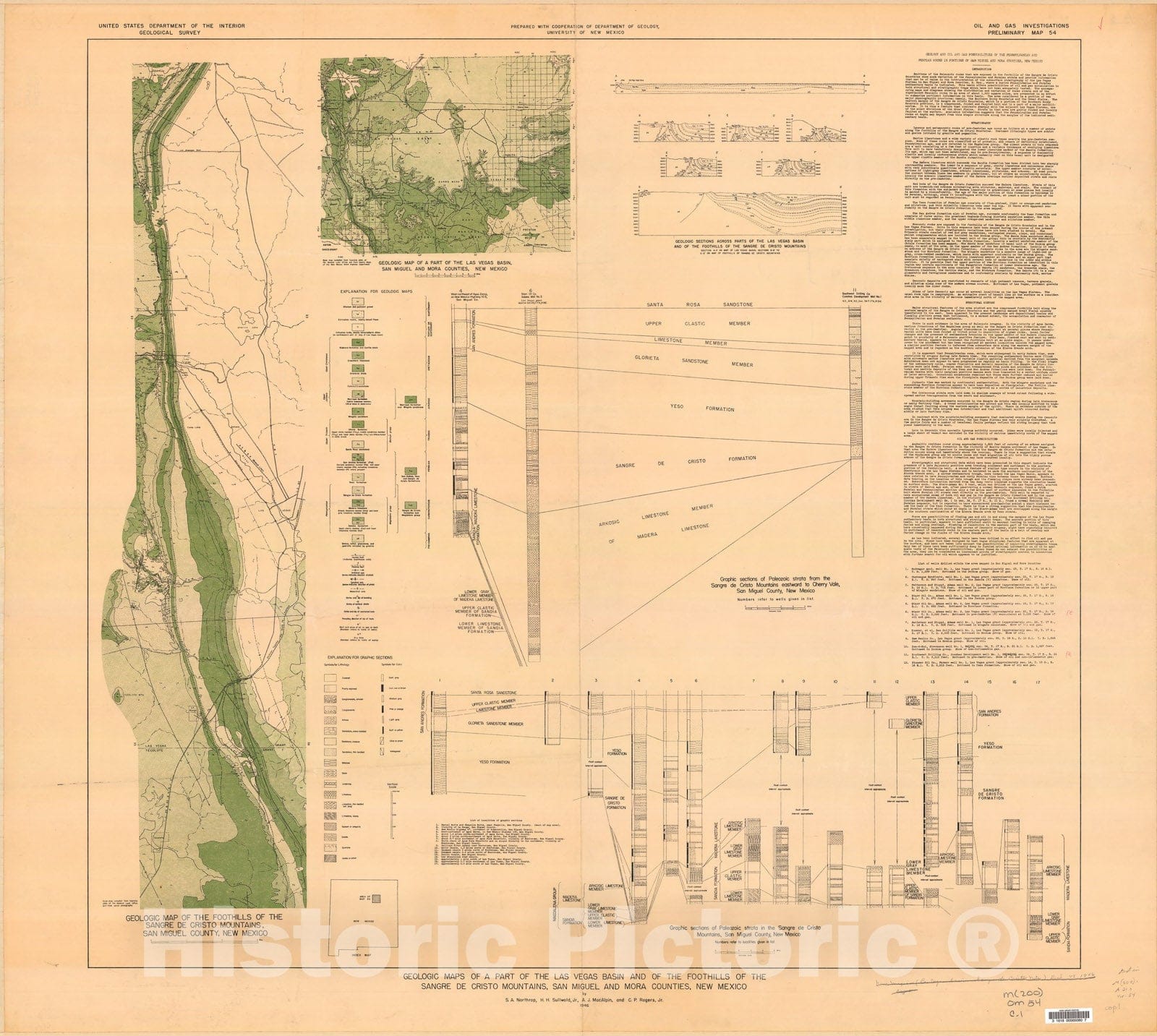 Map : Geologic maps of a part of the Las Vegas basin and of the foothills of the Sangre de Cristo Mountains, San Miguel and Mora Counties, New Mexico, 1946 Cartography Wall Art :