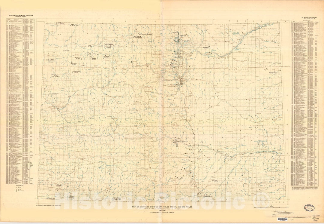 Map : Map of Colorado showing dry holes and oil and gas fields, 1947 Cartography Wall Art :