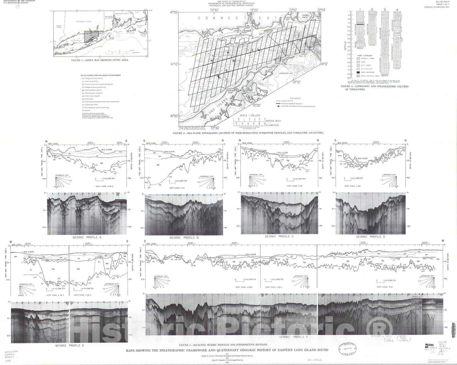 Map : Maps showing the stratigraphic framework and Quaternary geologic history of eastern Long Island Sound, 1987 Cartography Wall Art :