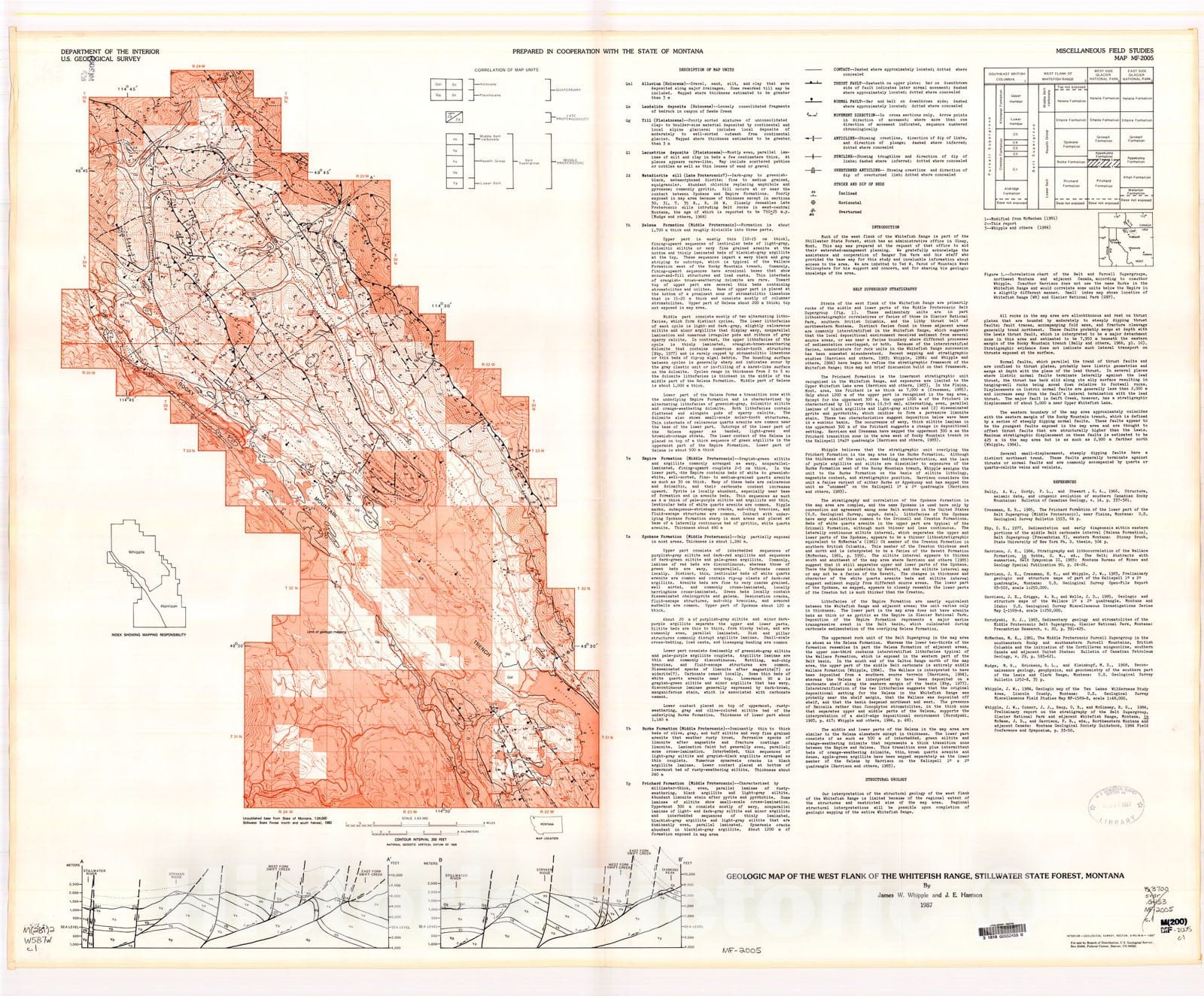 Map : Geologic map of the west flank of the Whitefish Range, Stillwater State Forest, Montana, 1987 Cartography Wall Art :