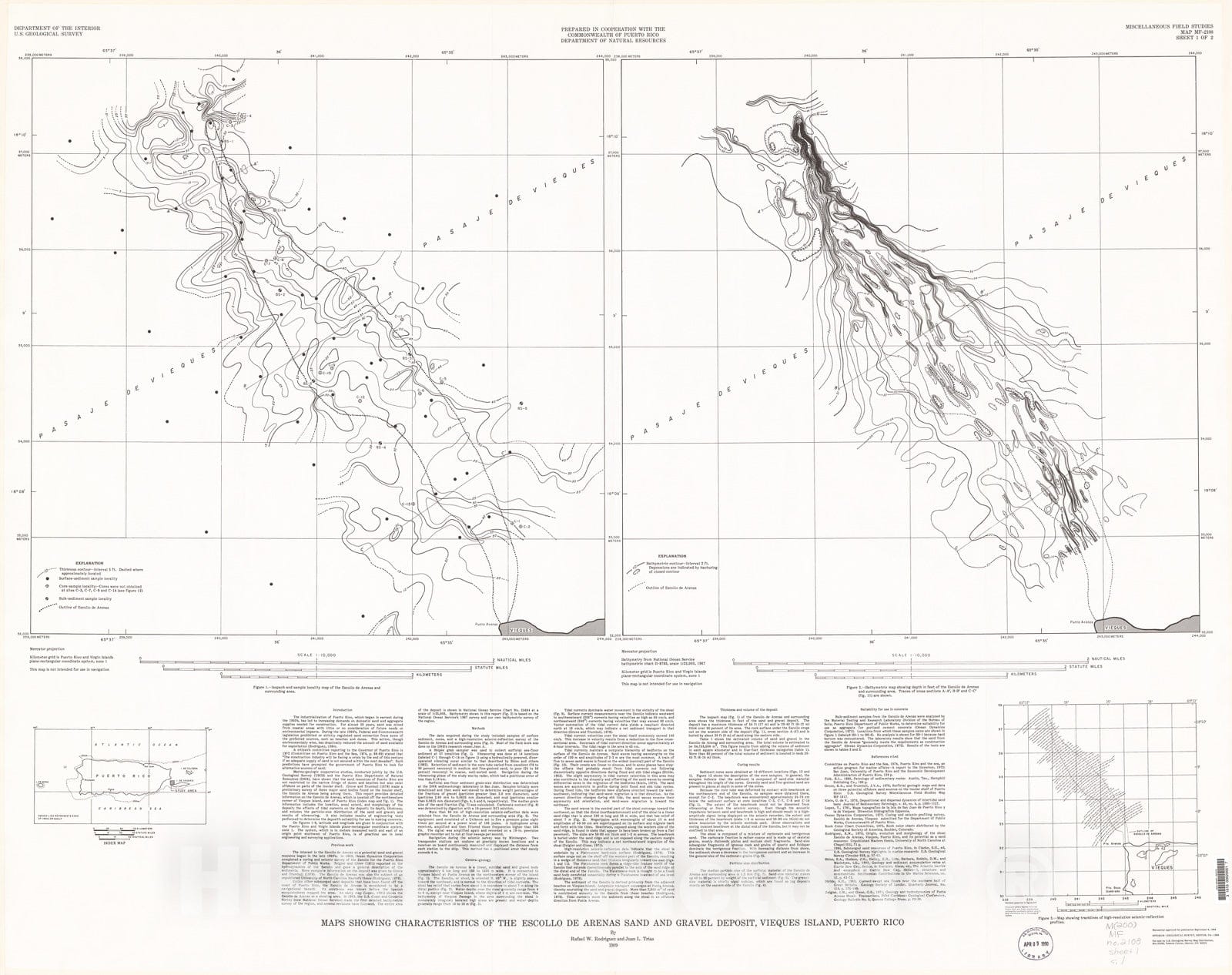 Map : Maps showing characteristics of the Escollo de Arenas sand and gravel deposit, Vieques Island, Puerto Rico, 1989 Cartography Wall Art :