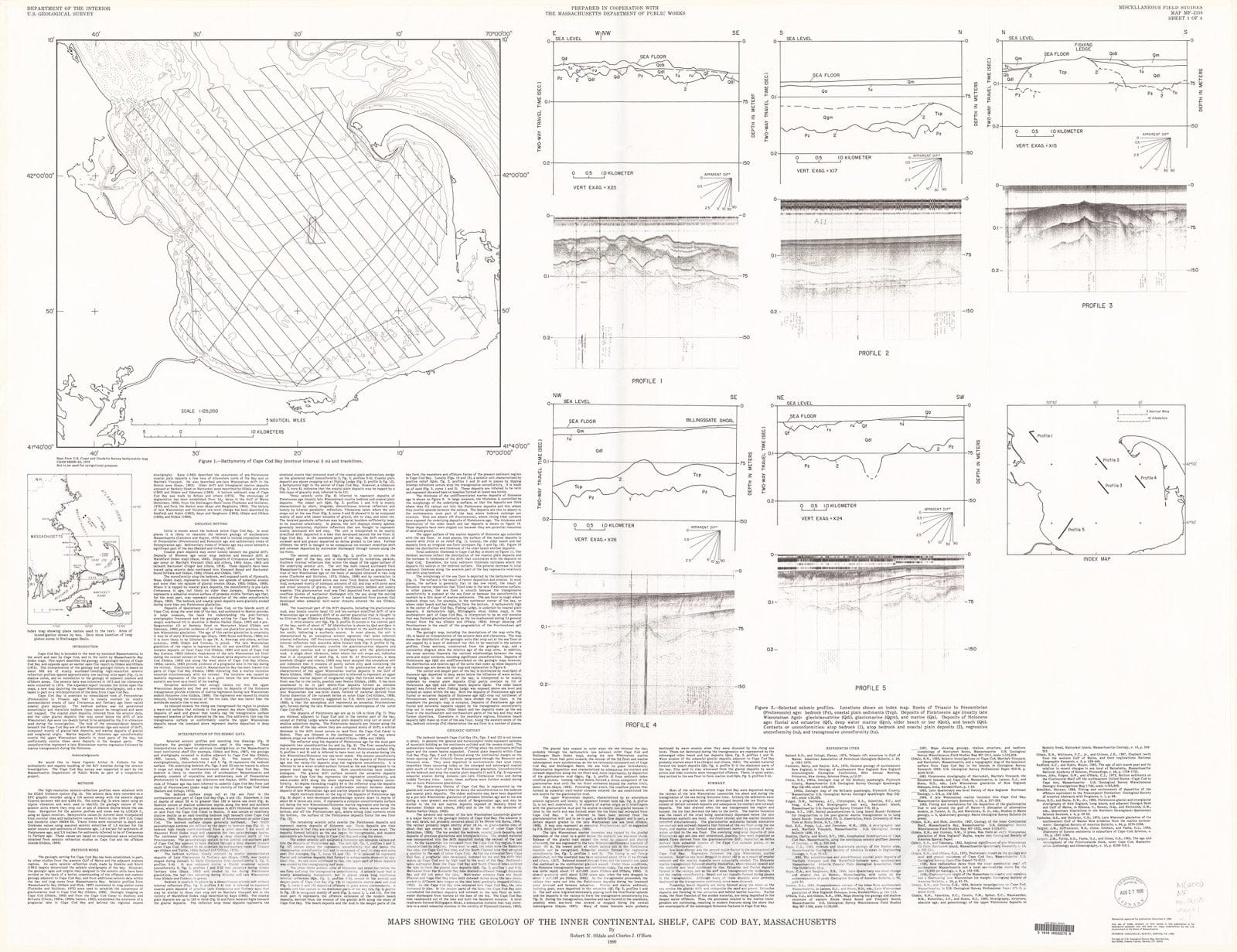 Map : Maps showing the geology of the inner continental shelf, Cape Cod Bay, Massachusetts, 1990 Cartography Wall Art :