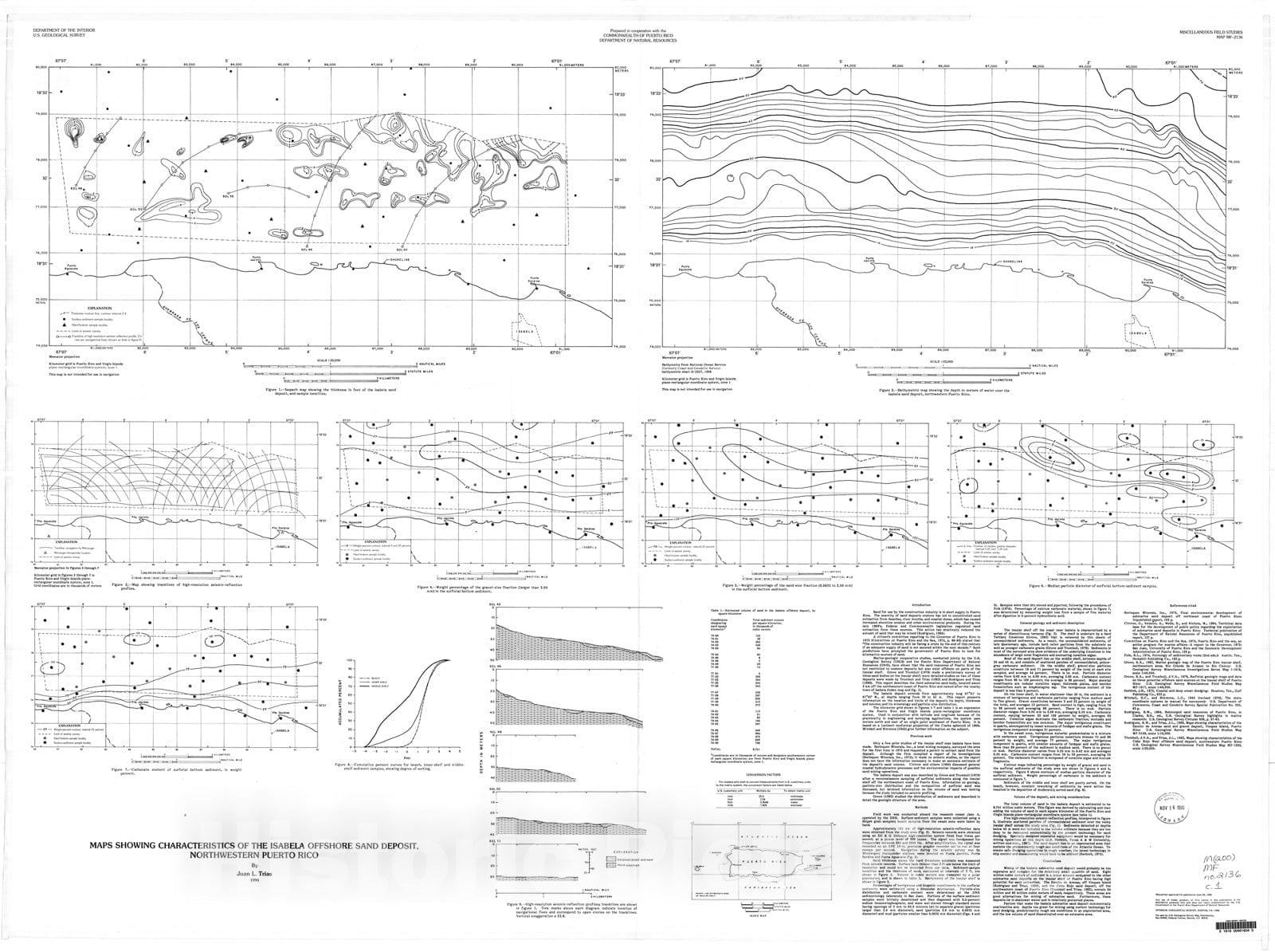 Map : Maps showing characteristics of the Isabela offshore sand deposit, northwestern Puerto Rico, 1990 Cartography Wall Art :