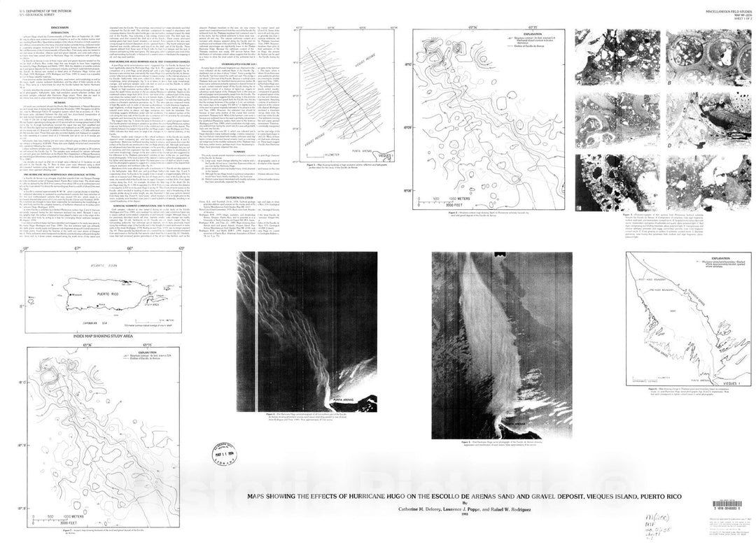 Map : Maps showing the effects of hurricane Hugo on the Escollo De Arenas sand and gravel deposit, Vieques Island, Puerto Rico, 1993 Cartography Wall Art :