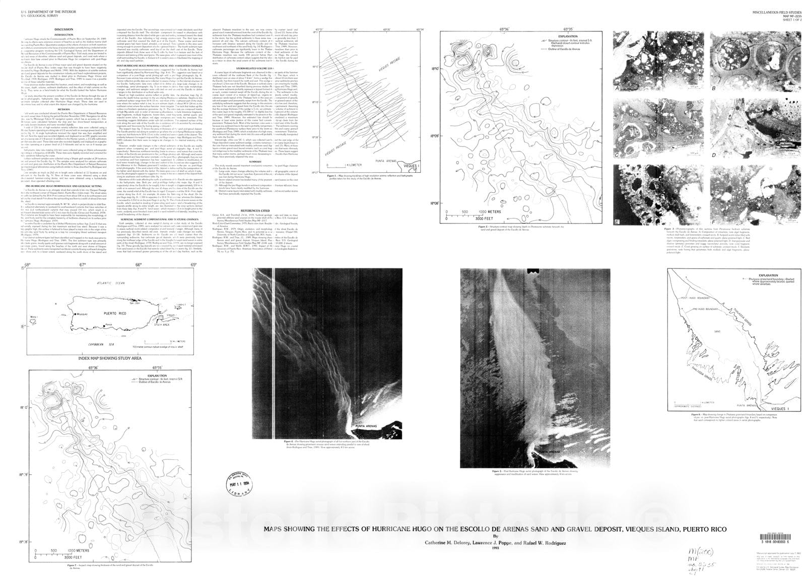 Map : Maps showing the effects of hurricane Hugo on the Escollo De Arenas sand and gravel deposit, Vieques Island, Puerto Rico, 1993 Cartography Wall Art :