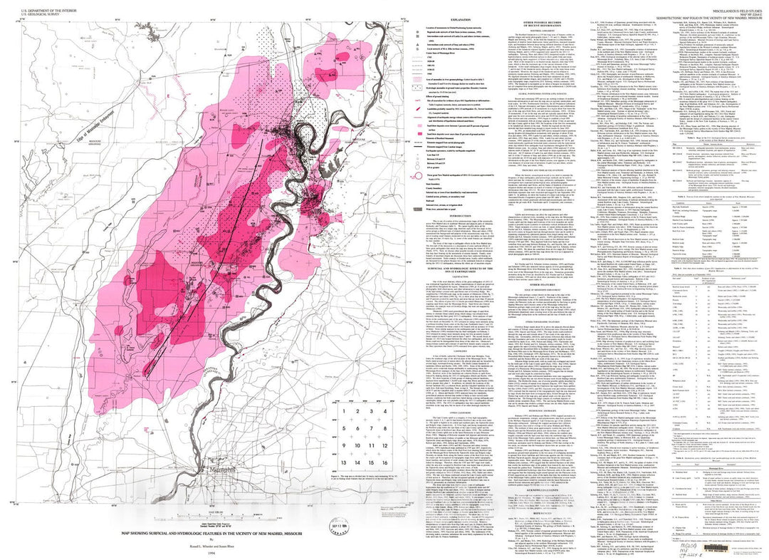 Map : Map showing surficial and hydrologic features in the vicinity of New Madrid, Missouri, 1994 Cartography Wall Art :