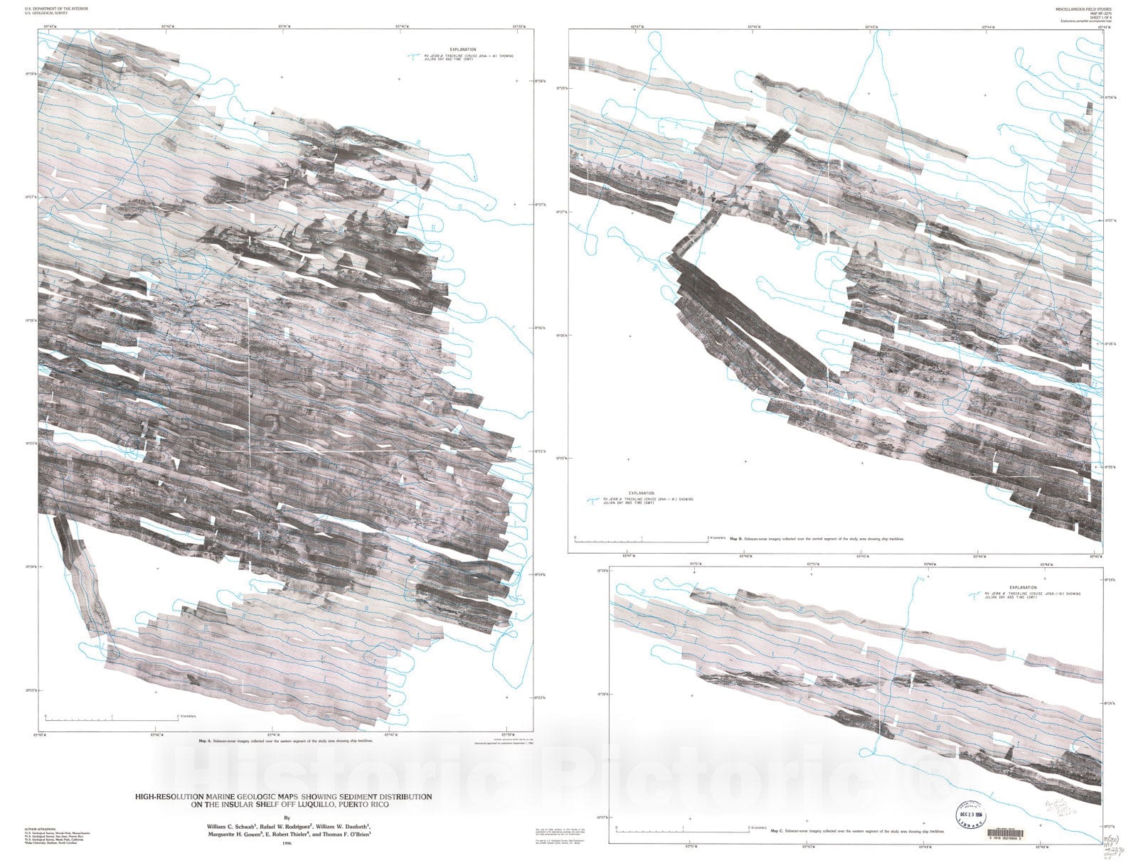 Map : High-resolution marine geologic maps showing sediment distribution on the insular shelf off Luquillo, Puerto Rico, 1996 Cartography Wall Art :