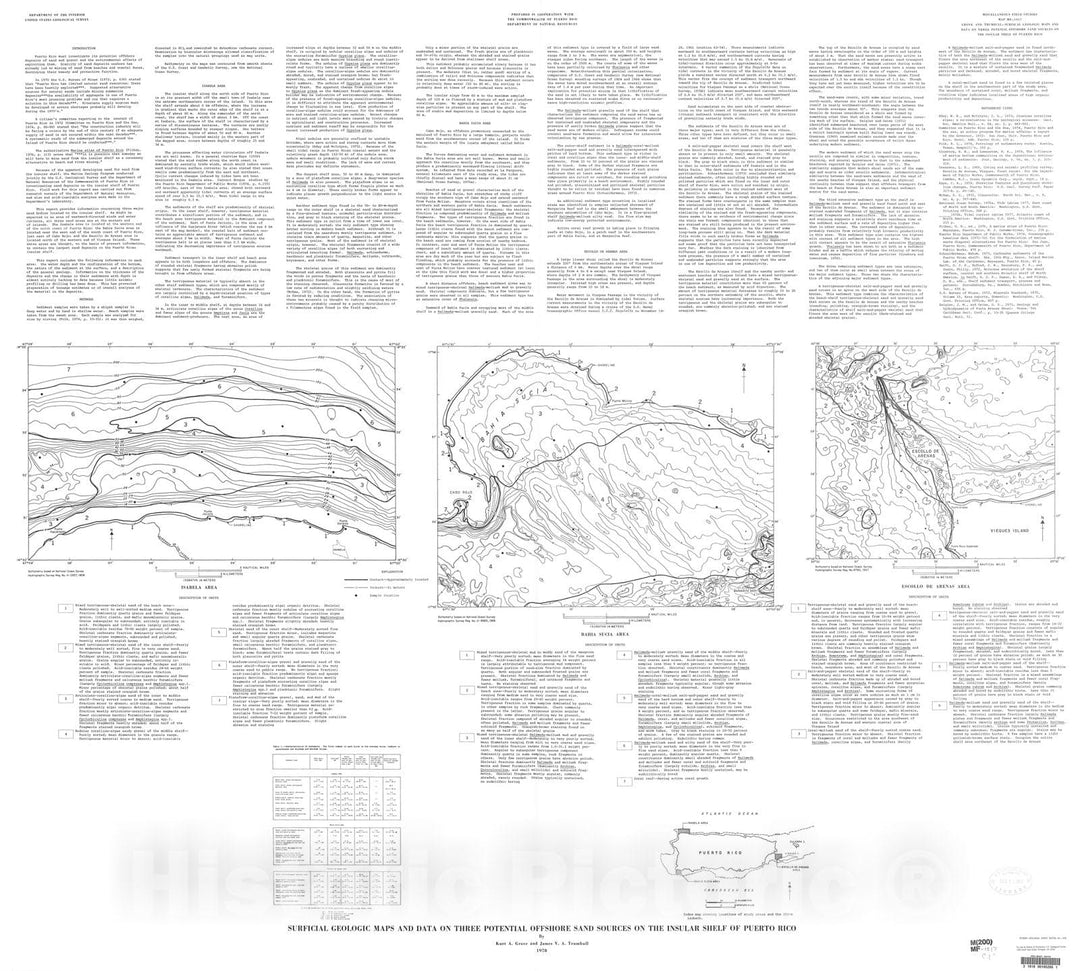 Map : Surficial geologic maps and data on three potential offshore sand sources on the insular shelf of Puerto Rico [Isabela area], 1978 Cartography Wall Art :