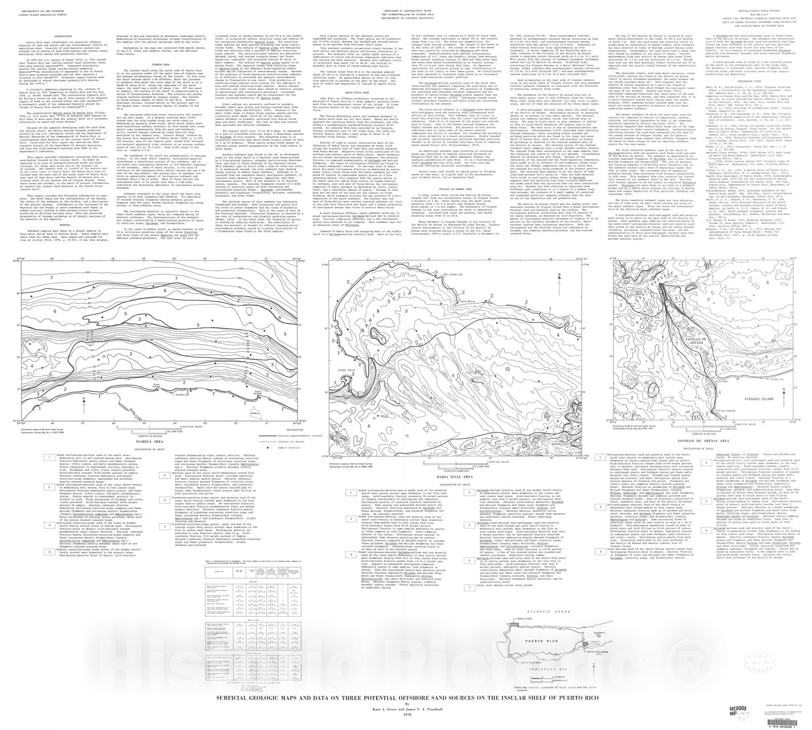 Map : Surficial geologic maps and data on three potential offshore sand sources on the insular shelf of Puerto Rico [Isabela area], 1978 Cartography Wall Art :