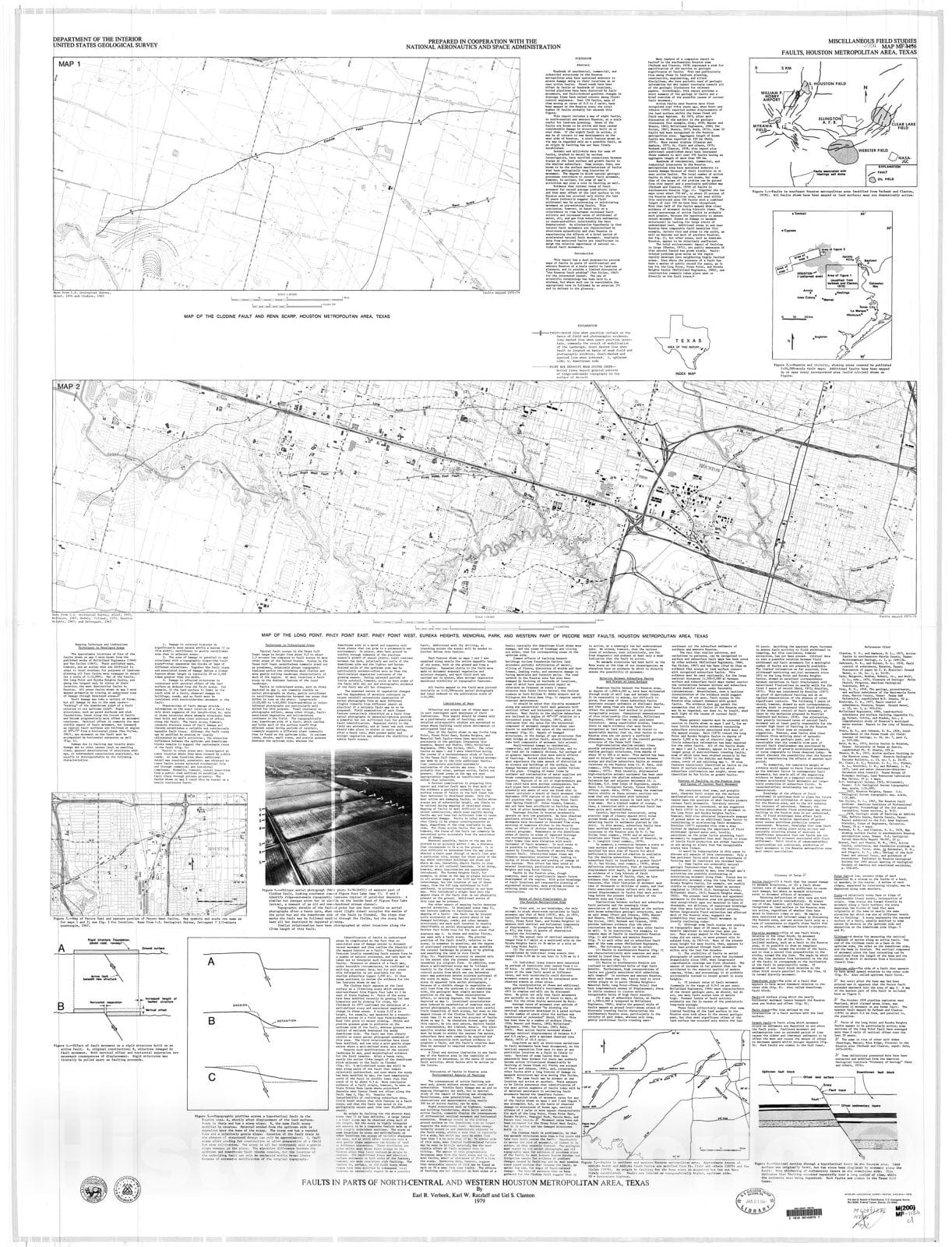 Map : Faults in parts of north-central and western Houston metropolitan area, Texas, 1979 Cartography Wall Art :