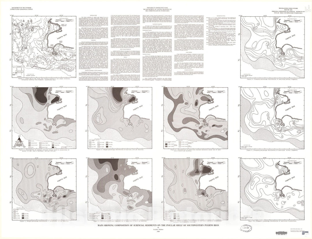 Map : Maps showing composition of surficial sediments on the insular shelf of southwestern Puerto Rico, 1980 Cartography Wall Art :