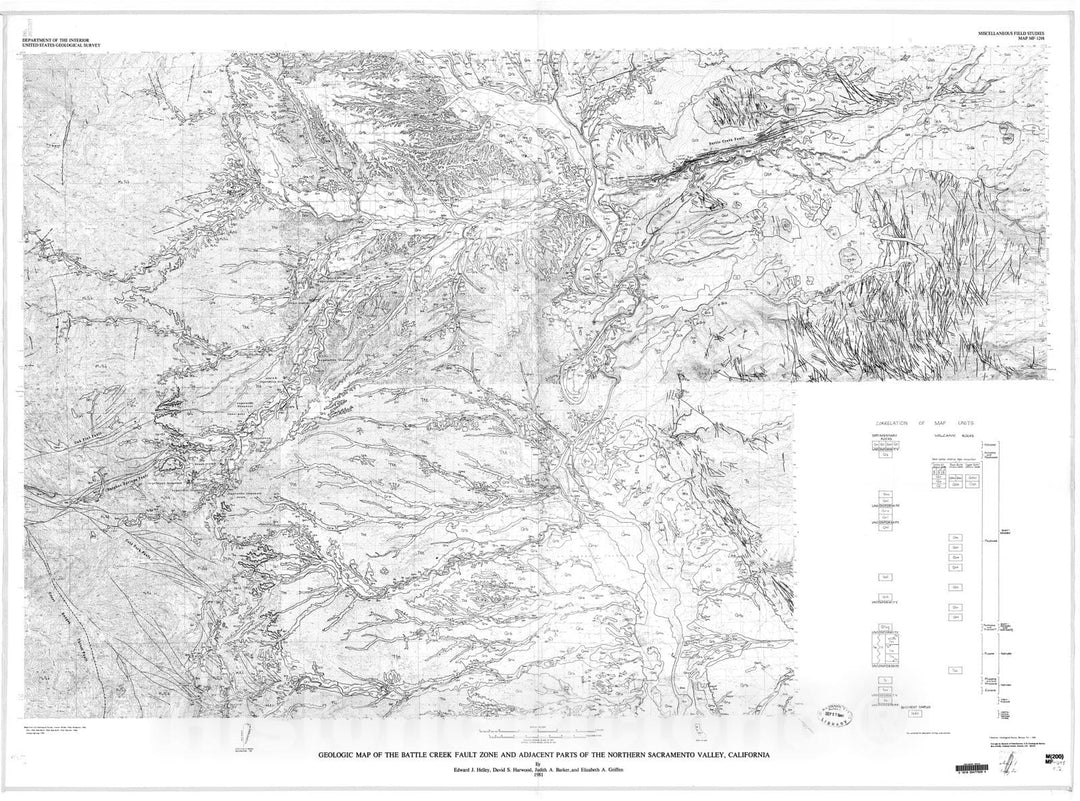 Map : Geologic map of the Battle Creek Fault zone and adjacent parts of the northern Sacramento Valley, California, 1981 Cartography Wall Art :