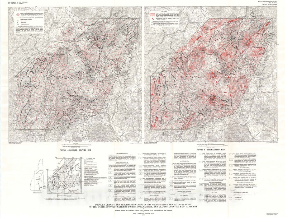 Map : Bouguer gravity and aeromagnetic maps of the wildernesses and roadless areas of the White Mountain National Forest, Coos, Carroll,, 1986 Cartography Wall Art :