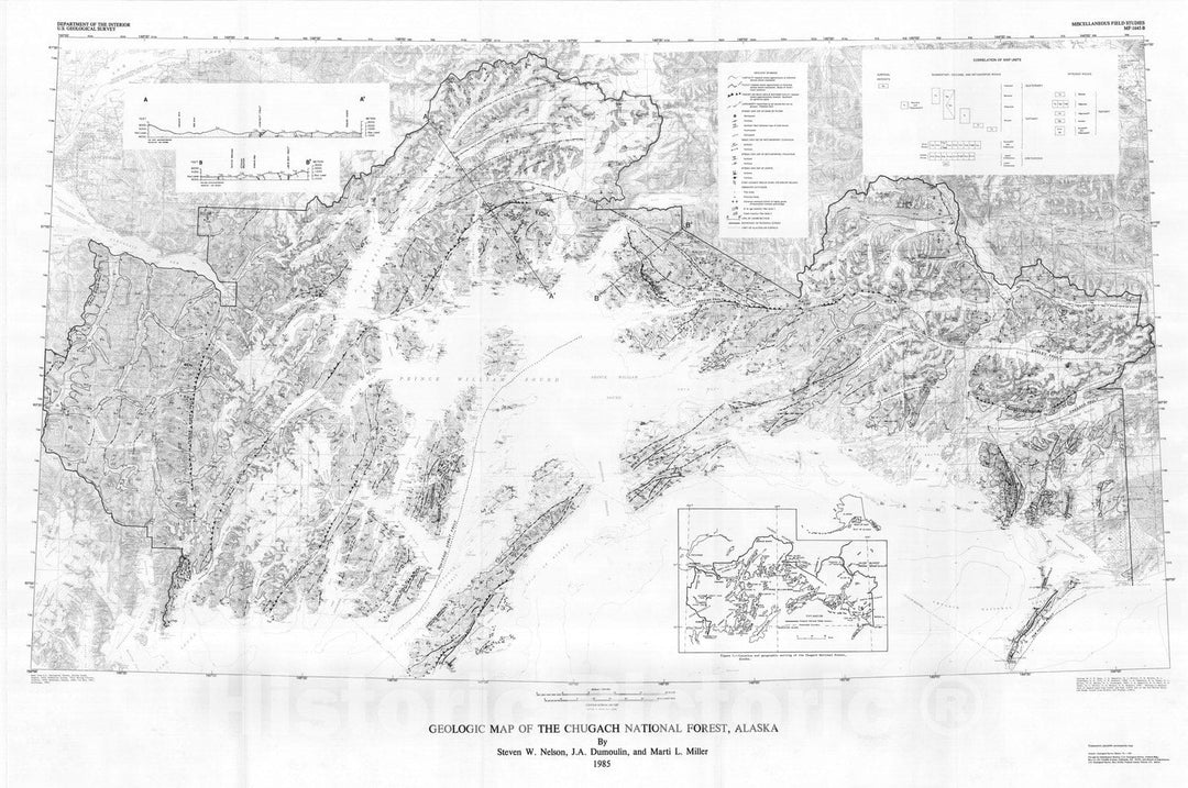 Map : Geologic map of the Chugach National Forest, Alaska, 1985 Cartography Wall Art :