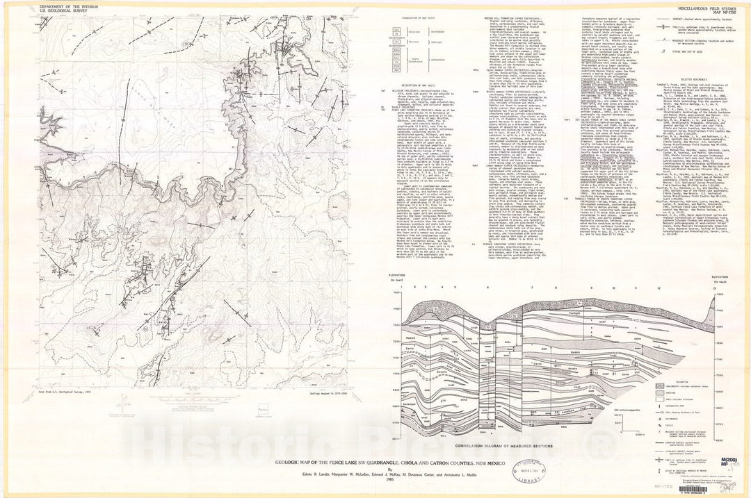 Map : Geologic map of the Fence Lake SW quadrangle, Cibola and Catron Counties, New Mexico, 1985 Cartography Wall Art :