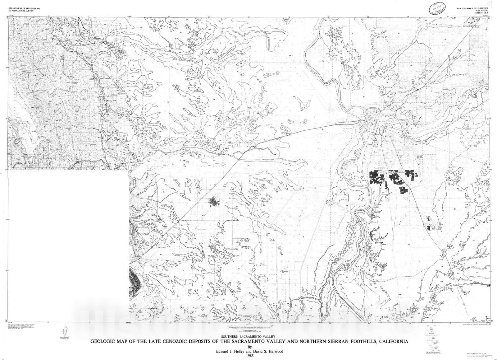 Map : Geologic map of the Late Cenozoic deposits of the Sacramento Valley and northern Sierran Foothills, California, 1985 Cartography Wall Art :