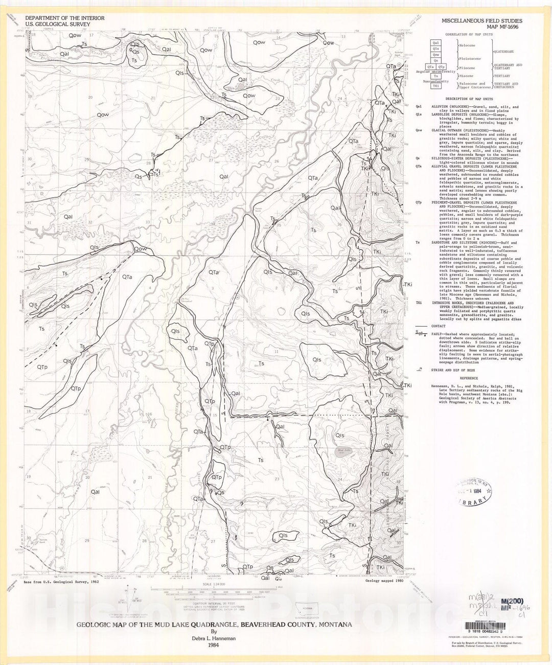 Map : Geologic map of the Mud Lake quadrangle, Beaverhead County, Montana, 1984 Cartography Wall Art :