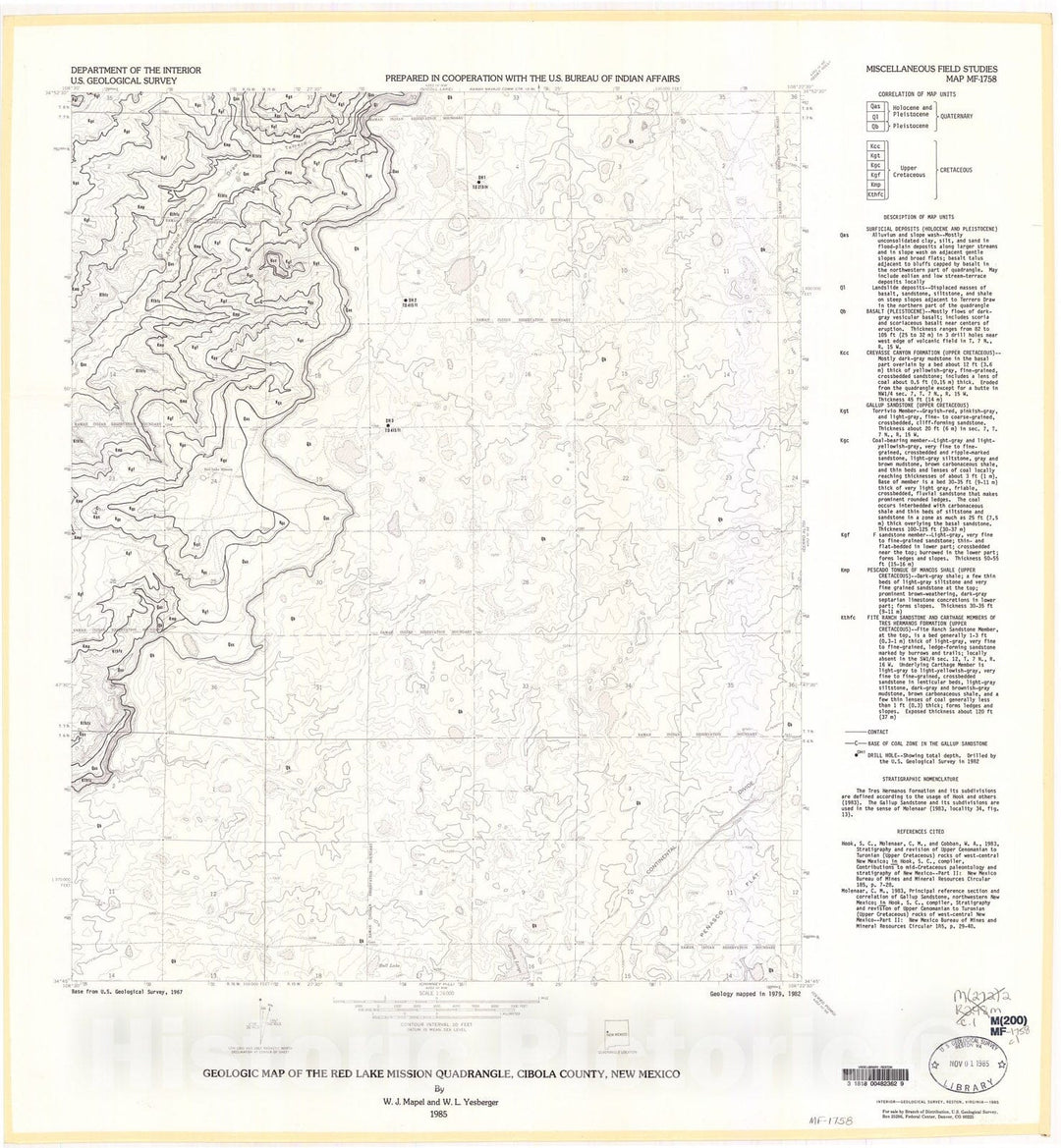 Map : Geologic map of the Red Lake Mission quadrangle, Cibola County, New Mexico, 1985 Cartography Wall Art :