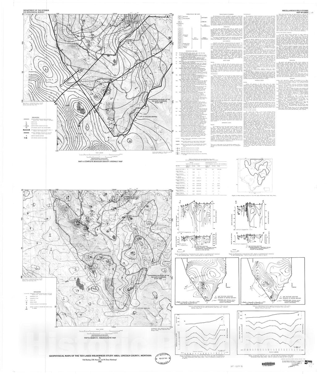 Map : Geophysical maps of the Ten Lakes Wilderness Study Area, Lincoln County, Montana, 1985 Cartography Wall Art :