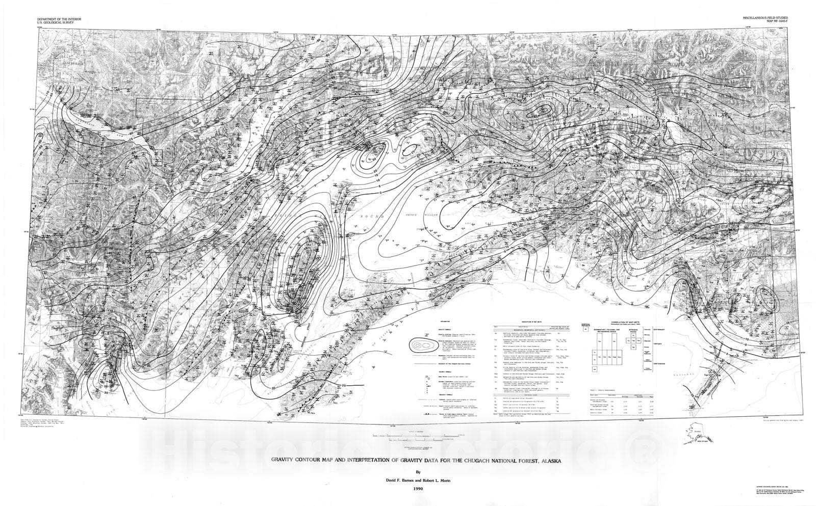 Map : Gravity contour map and interpretation of gravity data for the Chugach National Forest, Alaska, 1990 Cartography Wall Art :