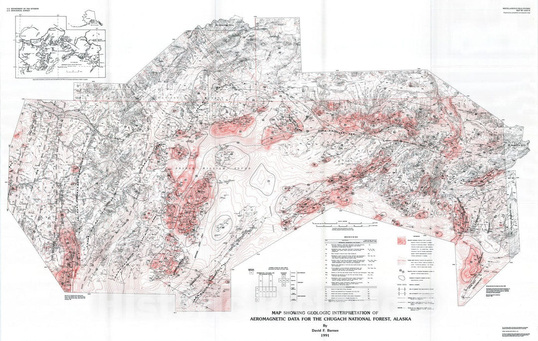 Map : Map showing geologic interpretation of aeromagnetic data for the Chugach National Forest, Alaska, 1991 Cartography Wall Art :