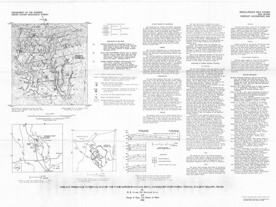 Map : Mineral resource potential map of the Four Notch Roadless Area, Sam Houston National Forest, Walker County, Texas, 1983 Cartography Wall Art :