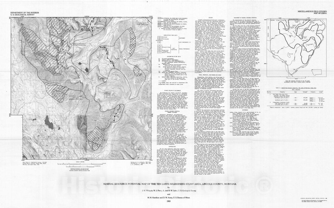 Map : Mineral resource potential map of the Ten Lakes Wilderness Study Area, Lincoln County, Montana, 1983 Cartography Wall Art :