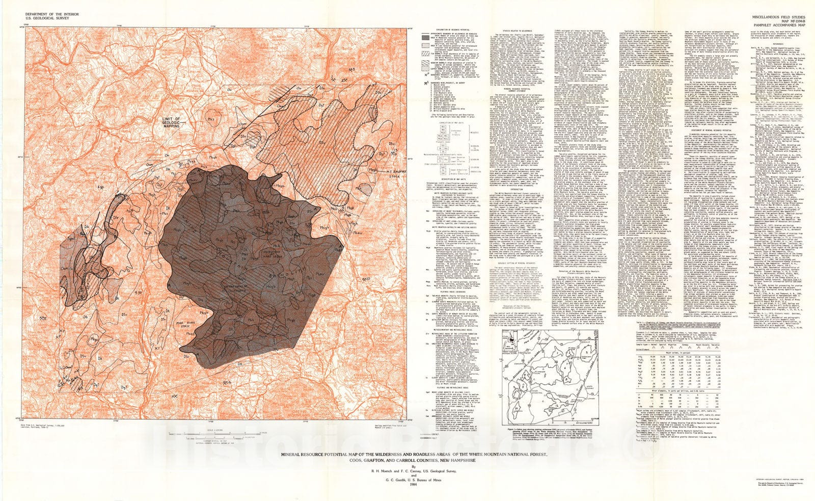 Map : Mineral resource potential map of the wilderness and roadless areas of the White Mountain National Forest, Coos, Carroll, and Graf, 1984 Cartography Wall Art :