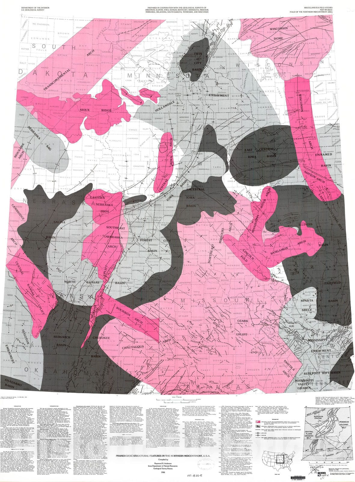 Map : Phanerozoic structural features in the northern midcontinent, U.S.A., 1987 Cartography Wall Art :