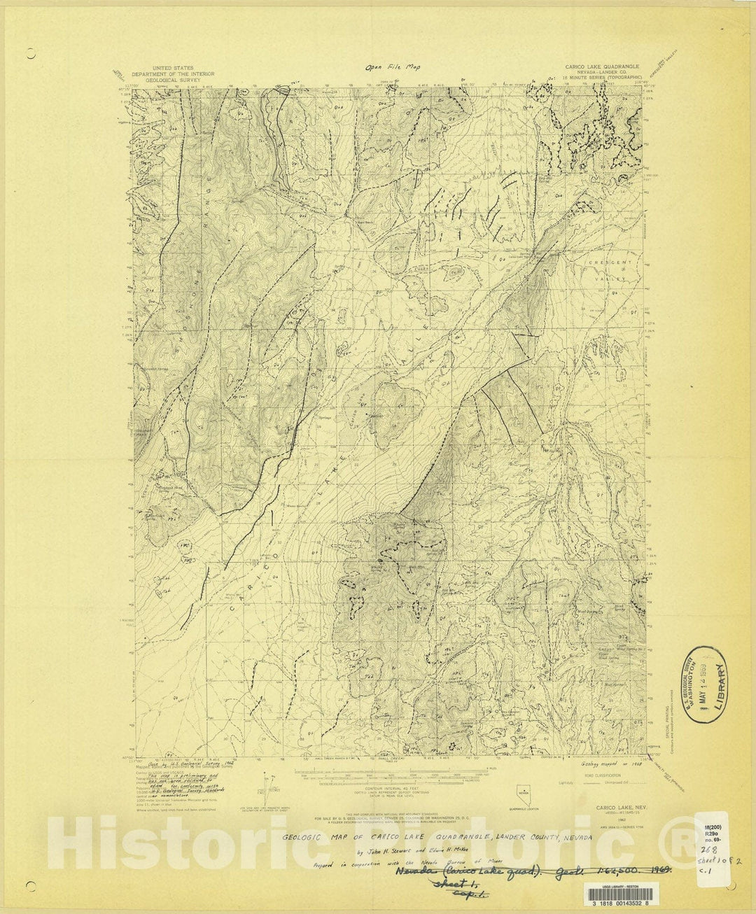 Map : Geologic map of the Carico Lake quadrangle, Lander County, Nevada, 1969 Cartography Wall Art :