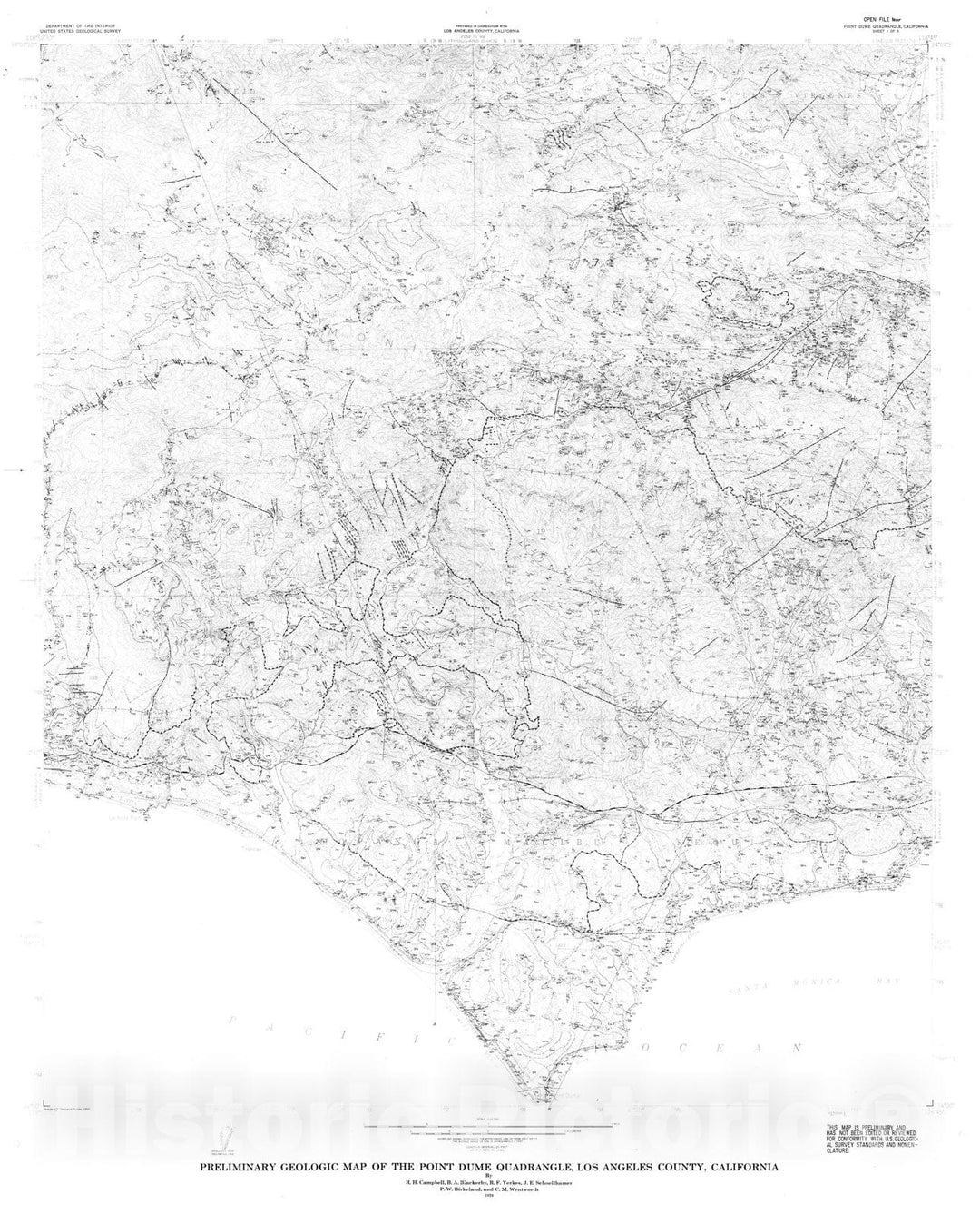 Map : Preliminary geologic map of the Point Dume quadrangle, Los Angeles County, California, 1970 Cartography Wall Art :