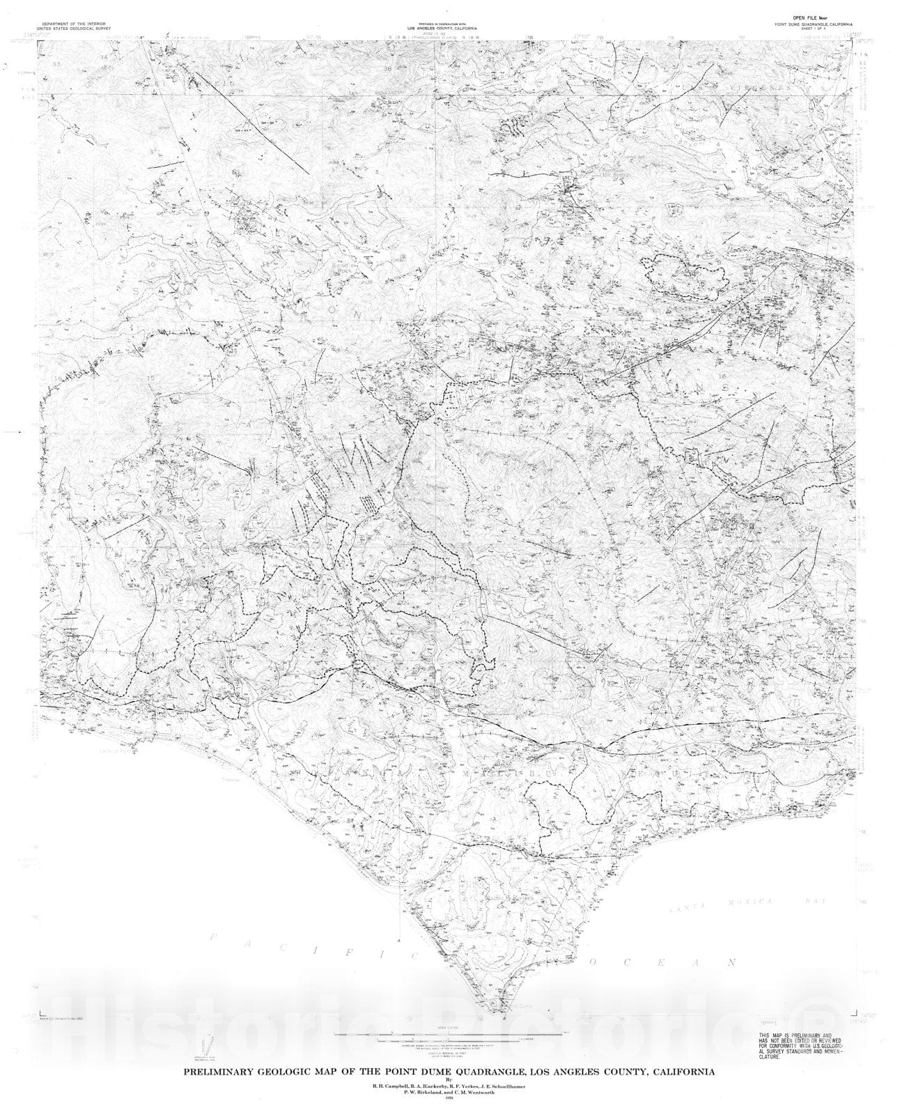 Map : Preliminary geologic map of the Point Dume quadrangle, Los Angeles County, California, 1970 Cartography Wall Art :