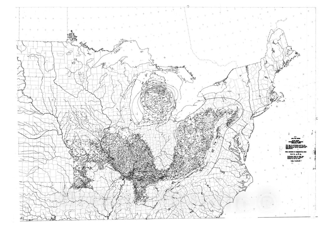 Map : Map showing total thickness of Mississippian rocks in the conterminous United States, 1972 Cartography Wall Art :