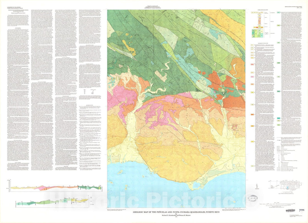 Map : Geologic map of the Penuelas and Punta Cuchara quadrangles, Puerto Rico, 1978 Cartography Wall Art :