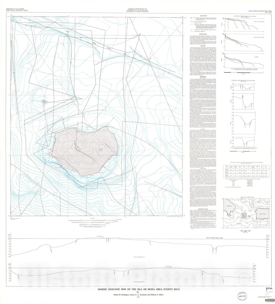 Map : Marine geologic map of the Isla De Mona area, Puerto Rico, 1977 Cartography Wall Art :