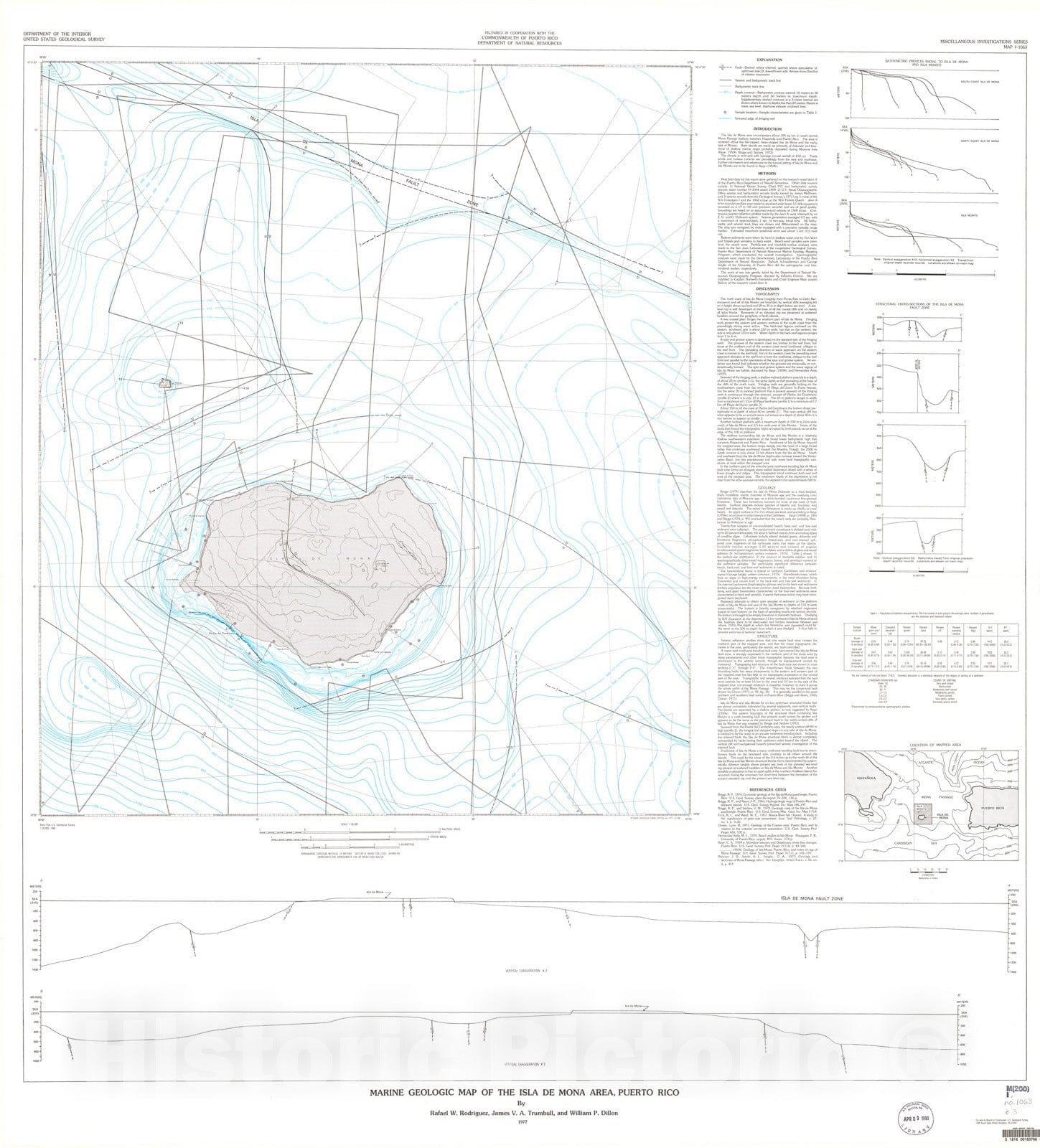 Map : Marine geologic map of the Isla De Mona area, Puerto Rico, 1977 Cartography Wall Art :