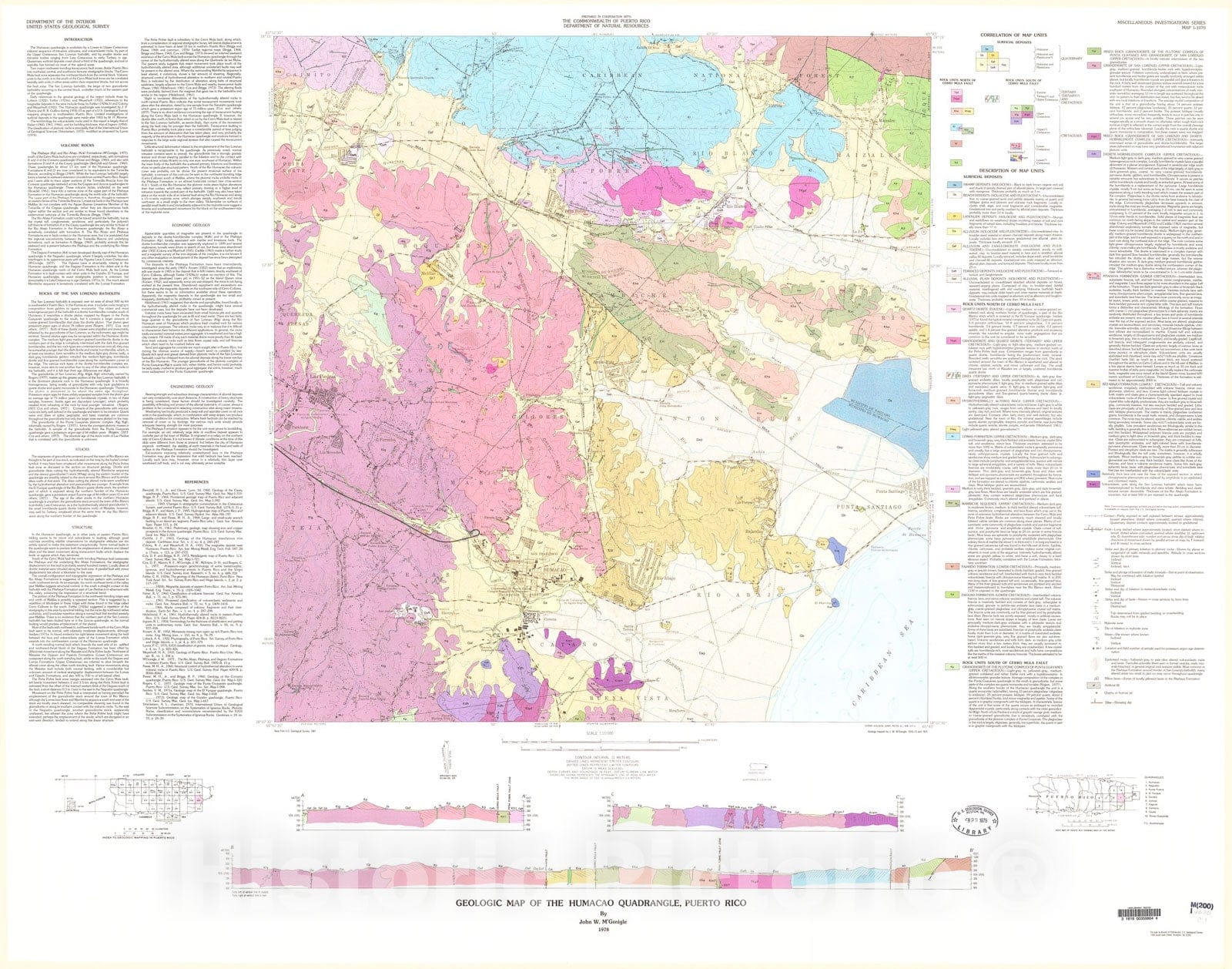 Map : Geologic map of the Humacao quadrangle, Puerto Rico, 1978 Cartography Wall Art :